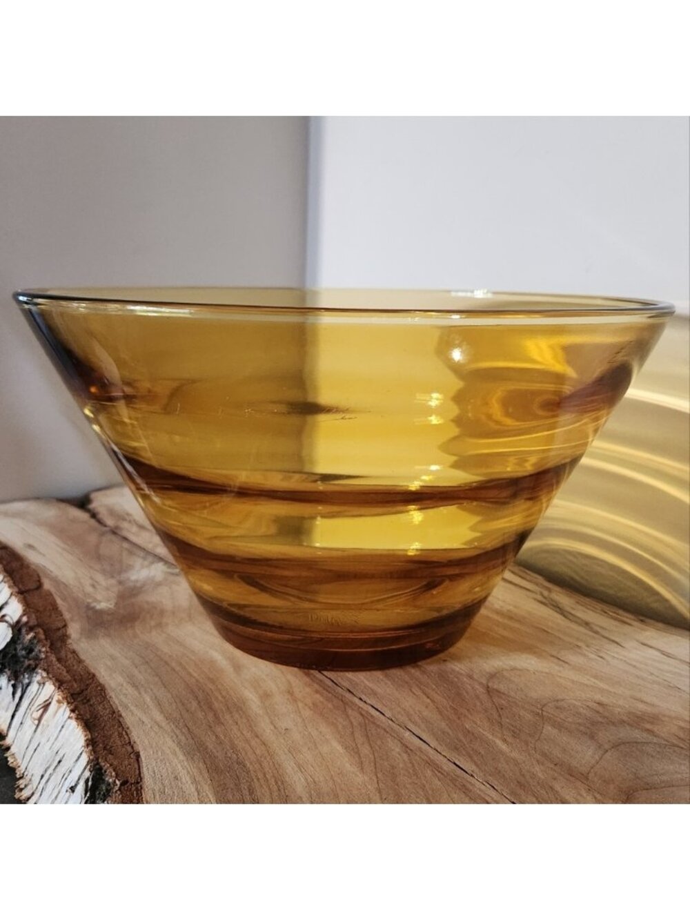 Amber Vintage Large Glass Bowl 70's Serving